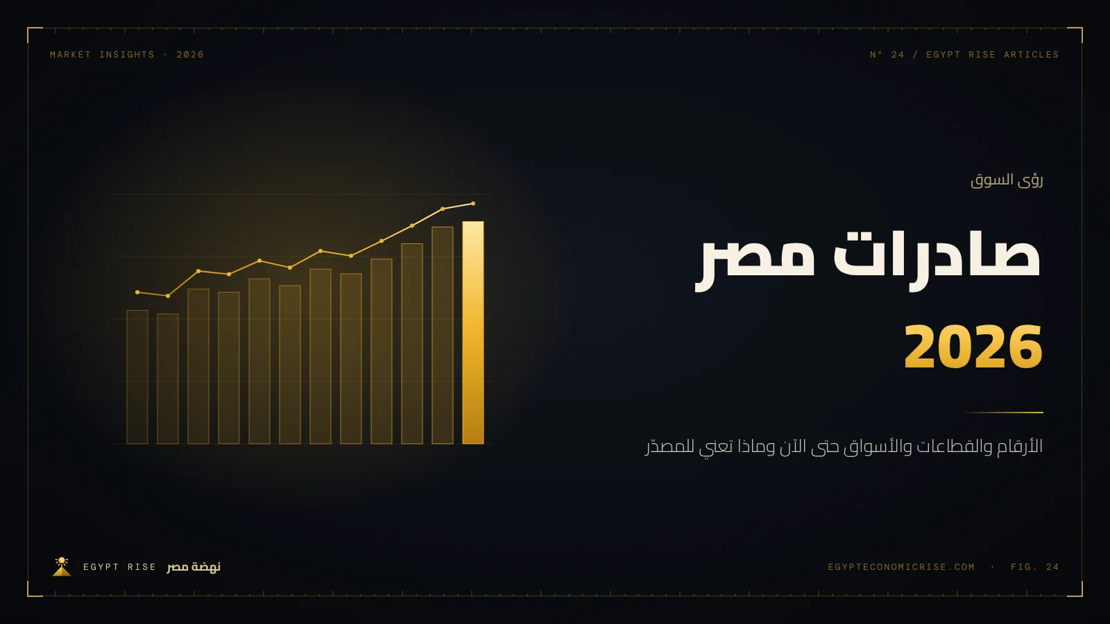 حاويات تصدير في ميناء مصري مع رسم بياني لنمو الصادرات غير البترولية في 2026